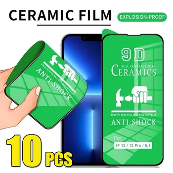 10pcs 9D Cerâmica Filme HD Anti-Choque Protetor de Tela Premium Protetor Para iPhone 15 Pro Max 14 13 Mini 12 11 XR XS X 8 7 SE