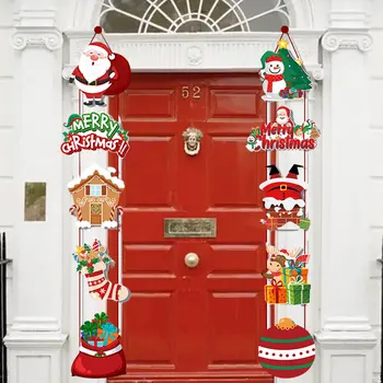 1pair Feliz Natal, Porta Banner Pendurado Papai Noel Boneco de neve Dístico Navidad 2023 Festa de Natal Decoração da Casa 2024 Noel