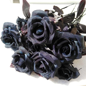 1PC de Seda Rosa Negra Flor Artificial Cabeça Buquê Casa Sala de estar Capina Chritmas Decoração de Ano Novo Decoração