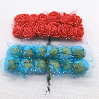 2cm Mini PE Subiu de Cabeça Artificial de Flores de Seda Noiva Buquê de Decoração DIY Grampos de Cabelo de Presente de Aniversário de Espuma Coroa de flores