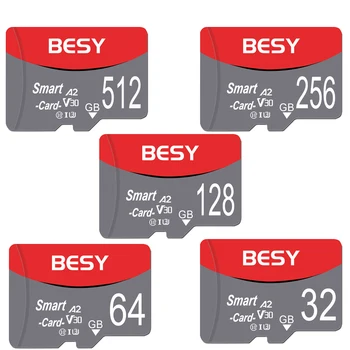 BESY cartão de Memória de 64 128 256 GB Micro SD TF Cartão de 32GB e 64 GB, 128 GB cartão de Memória Flash SD Classe 10 cartão TF Flash USB Leitor