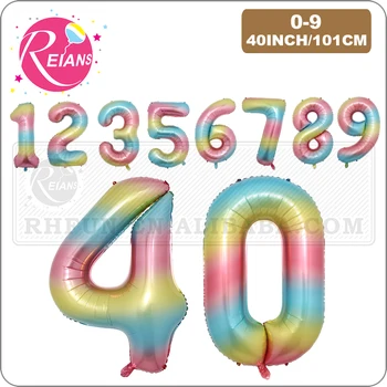 De 40 polegadas cores do arco-íris da Folha de Número de Balões de Hélio Chuveiro do Bebê Feliz Aniversário, Aniversário de Casamento, Decoração de festas