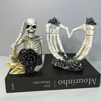 Halloween Esqueleto Falso Esqueleto Crânio Resina Crânio Estátua De Halloween, Festa Do Espírito Crânio Figura Decoração Assustador Crânio Decorações