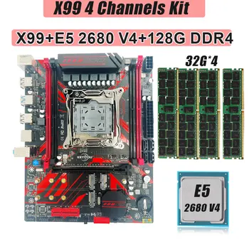 Kit X99 Xeon Combinação LGA 2011 V3 placa-Mãe 128G DDR4 ECC REG RAM com E5 2680V4 Processador Kit Placa Mãe do Jogador X99 Lga 2011 V3