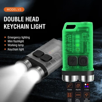 Multifuncional Mini-V3 EDC Chaveiro Lanterna elétrica Brilhante Super Portátil Impermeável do DIODO emissor de luz Tocha Tipo-C Recarregável Lanterna de Bolso