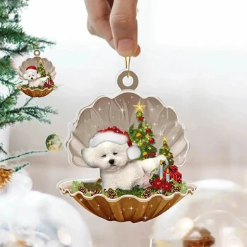 Natal Filhote De Cachorro Bonito Cão Shell De Suspensão Pingentes De Árvore De Natal Queda De Ornamento Feliz Chriatma De Decoração De Casa De Feliz Ano Novo 2024