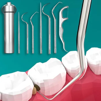 O Fio Dental Vara Dente de Limpeza Escova Interdental de Metal de Aço Inoxidável, Fio Dental Escolher Oral, Cuidados de Higiene, зубная нить