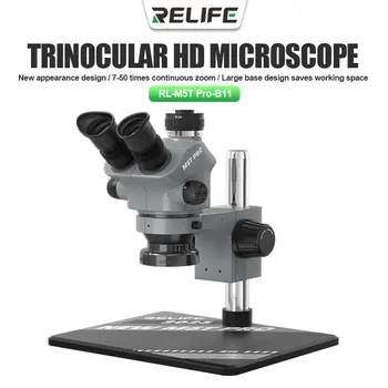 RELIFE 7-50X de Zoom Contínuo Foco Preciso Óptico Lente Objetiva Eletrônico de Câmara HD o Microscópio Trinocular Para o PWB de Reparação