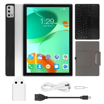 Tablet de 10,1 Polegadas Tablet Suporte de Carregamento Rápido 5G wi-Fi Prata 2 em 1, 4G de Chamada com o Teclado para Android 12 para Leitura