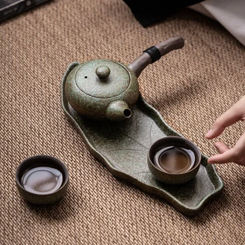 Cerâmica grosseira Seco Imersão, Conjunto de Chá para uso Doméstico Japonês Simples Vintage Cerâmica Kung Fu Alça Lateral, Chá de Panela, Chá da Copa