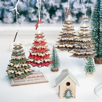 Creative 3D Árvore de Natal Pingente de Ornamentos de Madeira floco de Neve, as aparas de Madeira Pendurado Decorações de Natal Festa de Ano Novo Decoração de Suprimentos