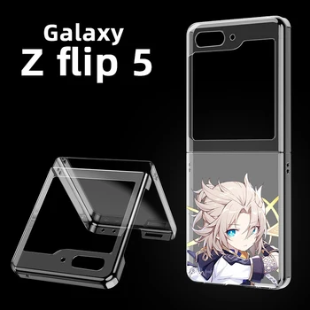 Genshin Impacto Anime Claro Caso De Telefone Para Samsung Galaxy Z Flip 5 3 4 Dobrável Shell Para Samsung Z Flip3 Flip4 Rígido Tampa Do Pára-Choque