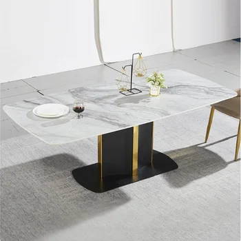 Luz de luxo rock painel de combinação moderna e de família simples retangular pequena high-end mesa de jantar