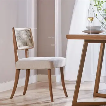 Moderno em Madeira maciça de Tecido de Vime Cadeiras de Jantar Nórdicos Lazer Poltrona para Casa Móveis da Sala do Café do Encosto da Cadeira de Jantar