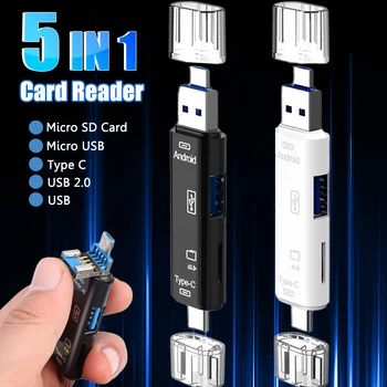 Multifunção 5 em 1 Telefone Celular Adaptadores de Alta velocidade OTG Tipo C/USB 2.0 /Micro USB/TF/SD Leitor de Cartão de Memória Conversores